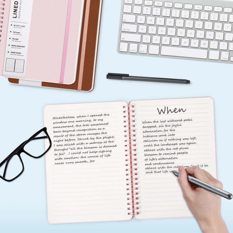 LACCHOUFEE Lined Spiral Journal Notebook  A5 Hardcover Leather Notebook for Work  5.7''?8.2''  100GSM Thick Paper Spiral Bound Journaling Notebooks for Women & Men Office School Note Taking Business  Pink - Image 3
